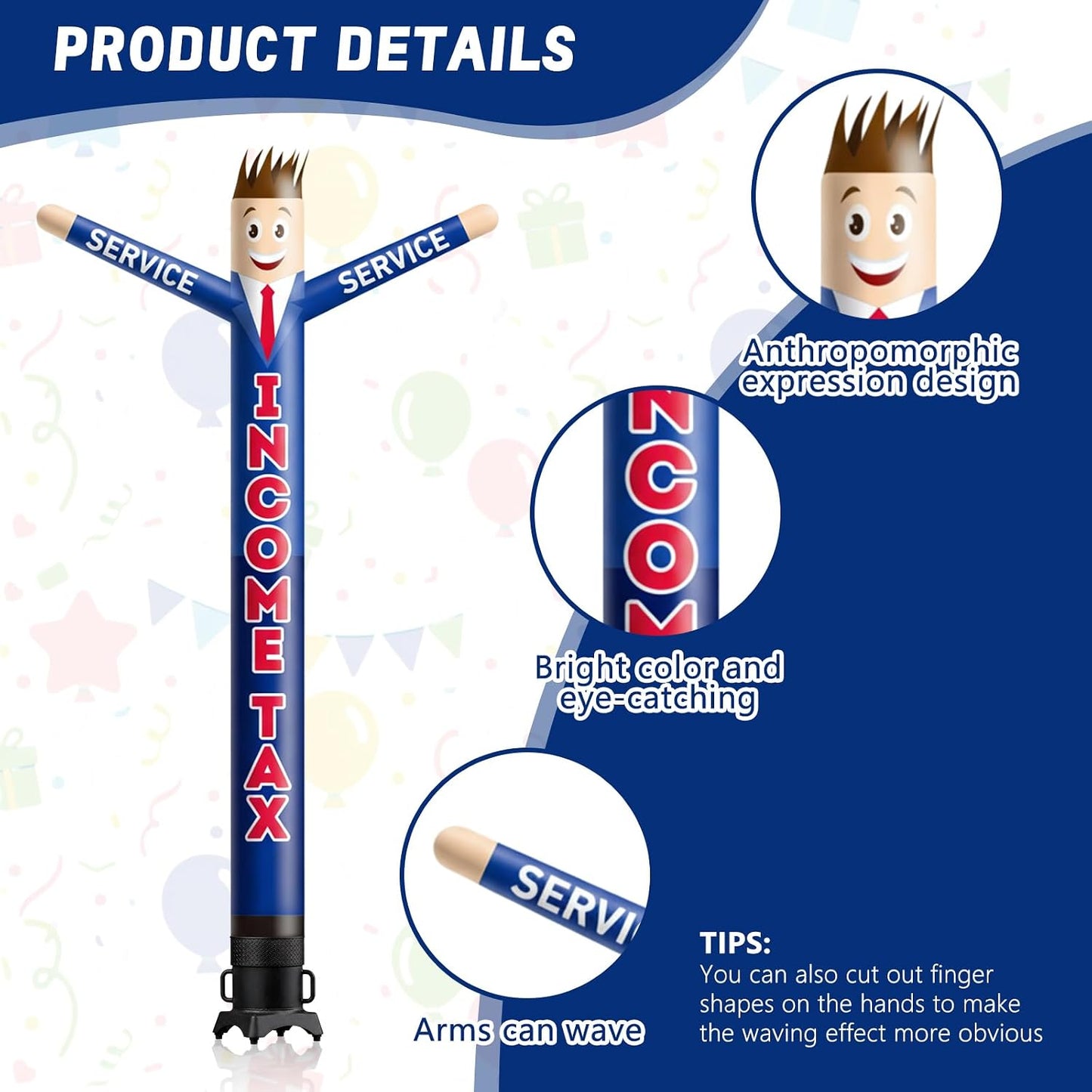 Soulchen 20FT Tall Income Tax Service Man White Blue Inflatable Tube Man Guy Air Blower Dancer Body Waving Puppet for Outdoor Decoration Advertising Business Promotion BST326H