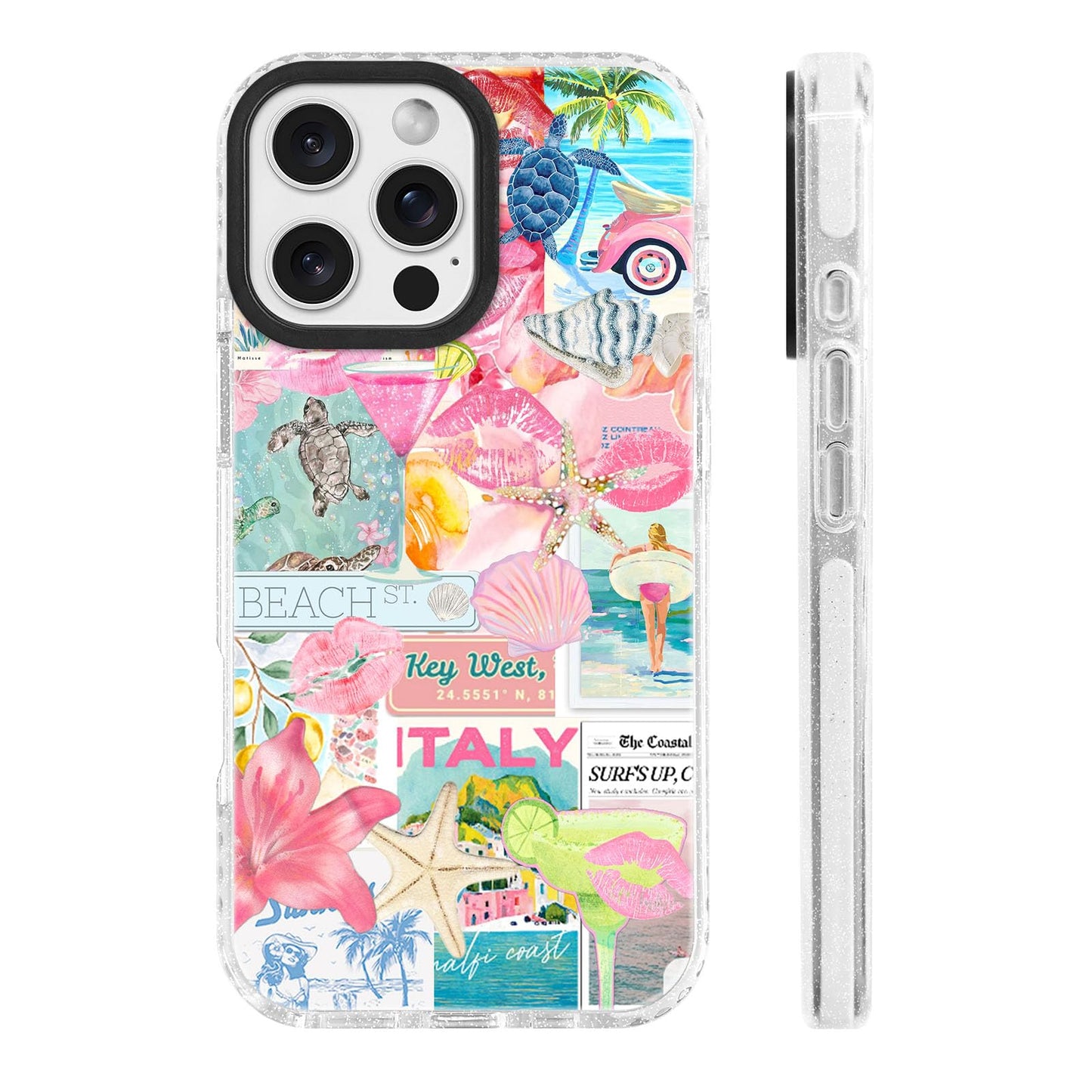 for iPhone 16 Pro Case [Military-Grade Drop Protection/Stylish Soft TPU Protective/Camera Protection/for Women & Girls] - Beach Party Collage Pattern with Mermaid WN420