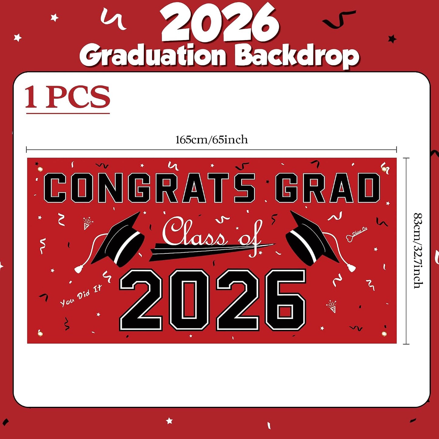 Graduation Decorations 2026 2027 - Red Polyester Graduation Backdrop - Graduation Party Decorations - Congrats Grad Banner - Graduation Decorations Class of 2026,Graduation Party Favors Supplies Yard Sign WN420