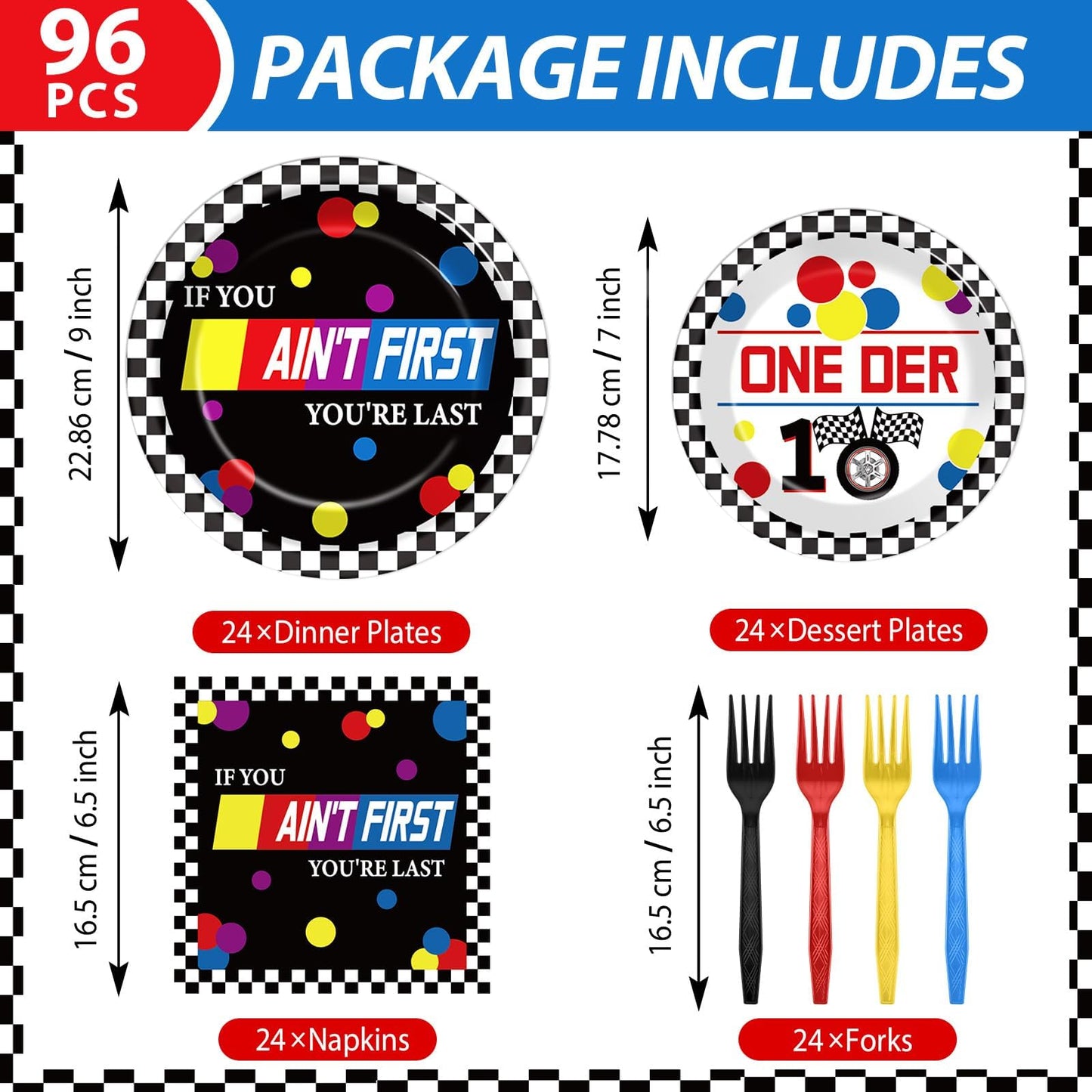 96 Pcs Race Car 1st Birthday Party Plates and Napkins Racing Cars First Birthday Decor Race Car One Year Old Dessert Cake Plates Racing Cars Theme Tableware Set for Kids Boy Party Decor 24 Guests BST202