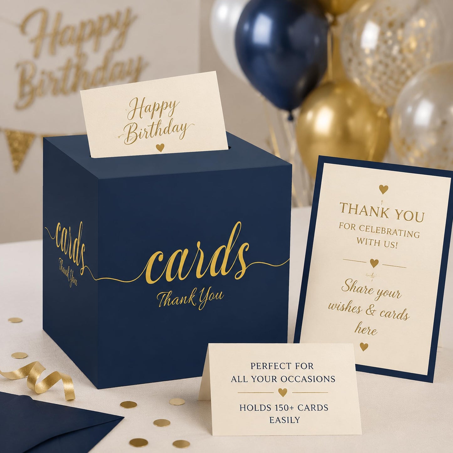 1 Pack White and Gold Wedding Card Box for Party Graduation Bridal Baby Shower Retirement Decorations Cardboard Birthday Card Holder Raffle Ballot Voting Box with Slot 7.8 x 7.8 x 7.8 In BST220