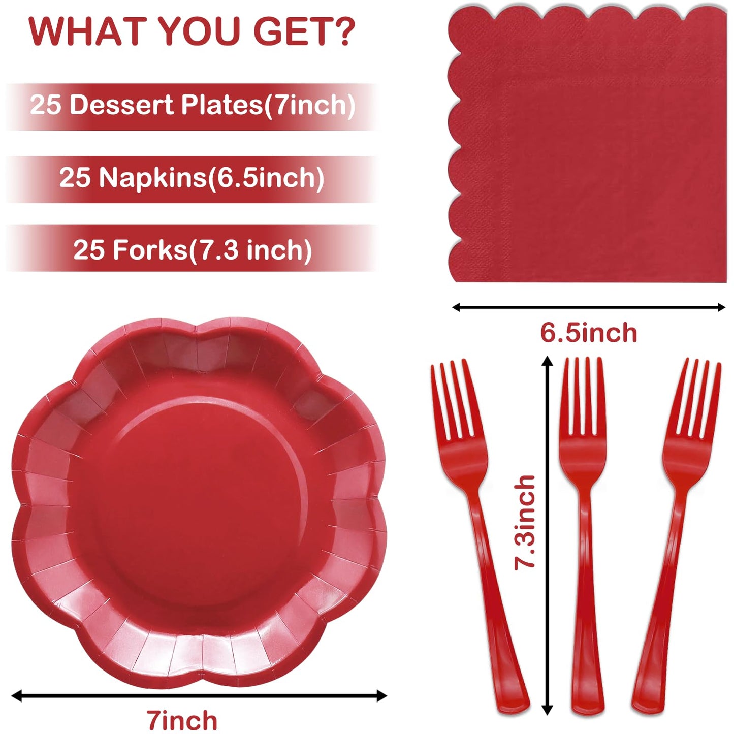 Red Plates Party Supplies,9 inch Red Paper Plates Disposable Scalloped for Birthday Cake Plate Baby Shower Dinner Wedding Dessert Valentines Day Party BST220