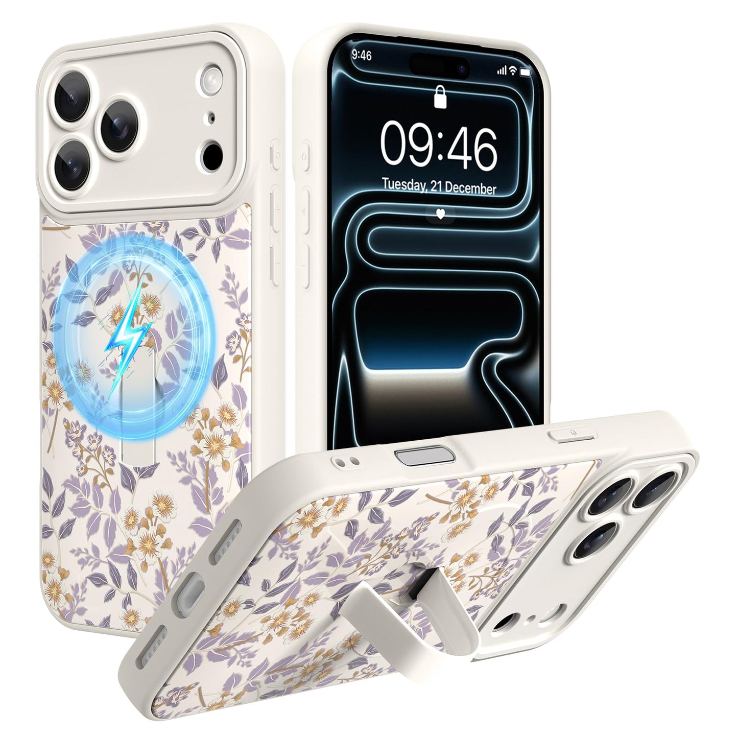 Compatible with iPhone 13 Case, Cute Cheetah Leopard Pattern | Built in Adjustable Wrist Strap Grip Hand Holder Stand Shockproof Kickstand Cover for Women Girls (Black White) WN420