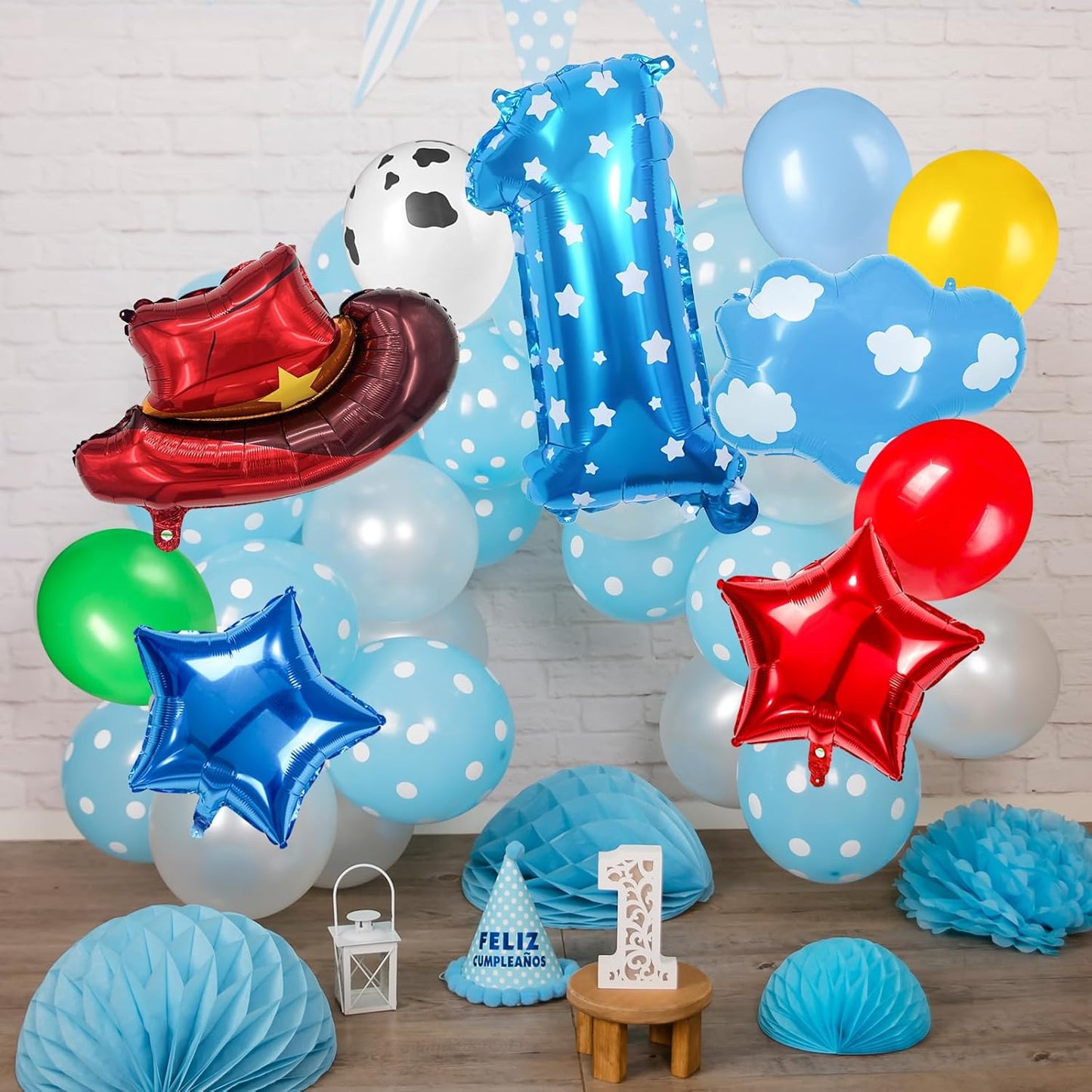 11-Pack Cowboy Theme Balloon Set, Farm Theme Decorations, Balloons with Hats and Clouds, Boys and Girls Birthday Party Supplies (1) BST202