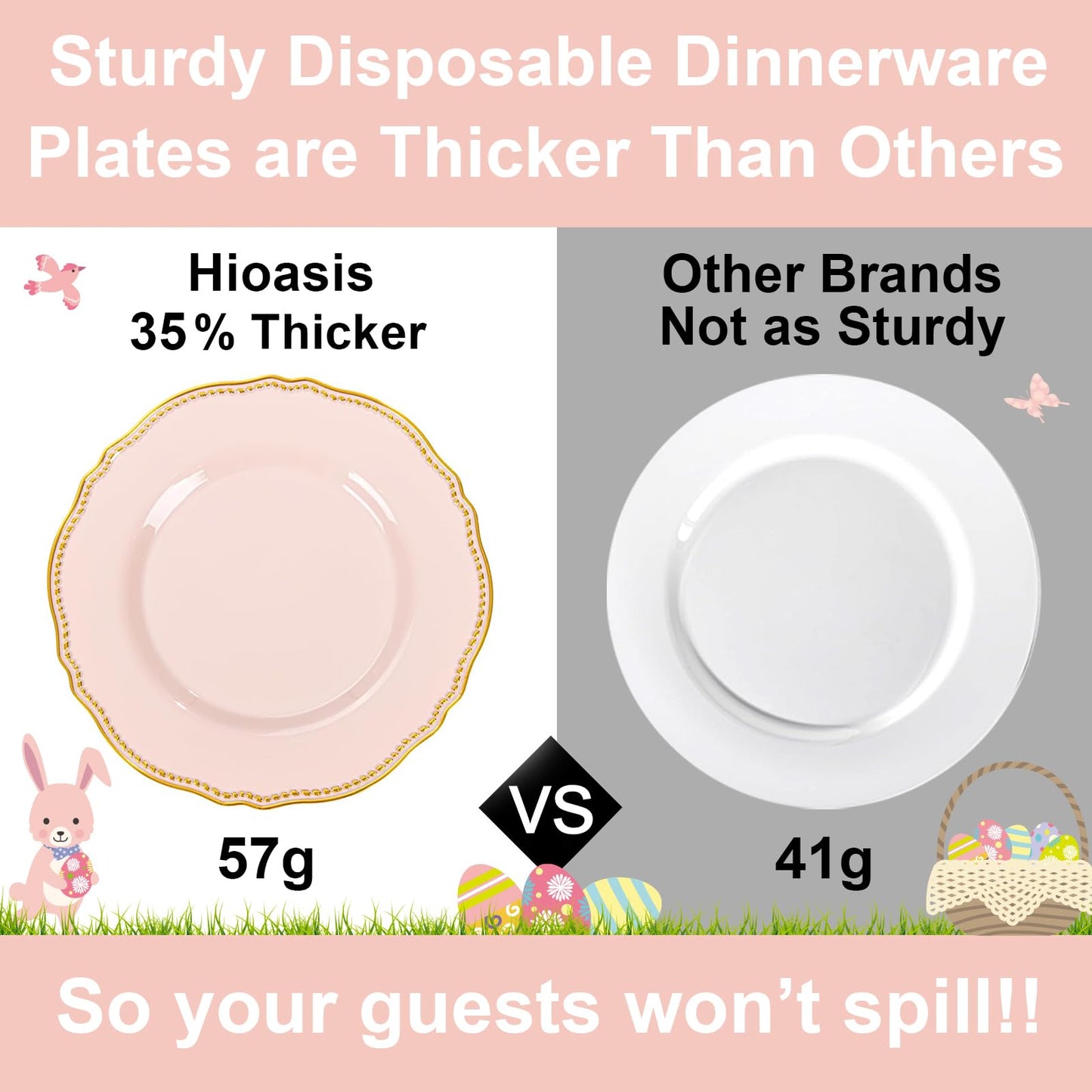 Hioasis 60pcs Pink Plastic Plates - Pink and Gold Disposable Dinnerware with Gold Rim N26