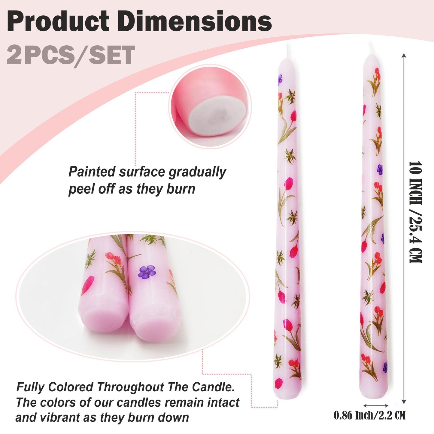 10 Inch Decorative Taper Candles, 4 Pack Birthday Balloon Print Candlesticks, Unscented Dripless Candles with Long Burn Time for Party, Holiday Table & Home Decor BST326H