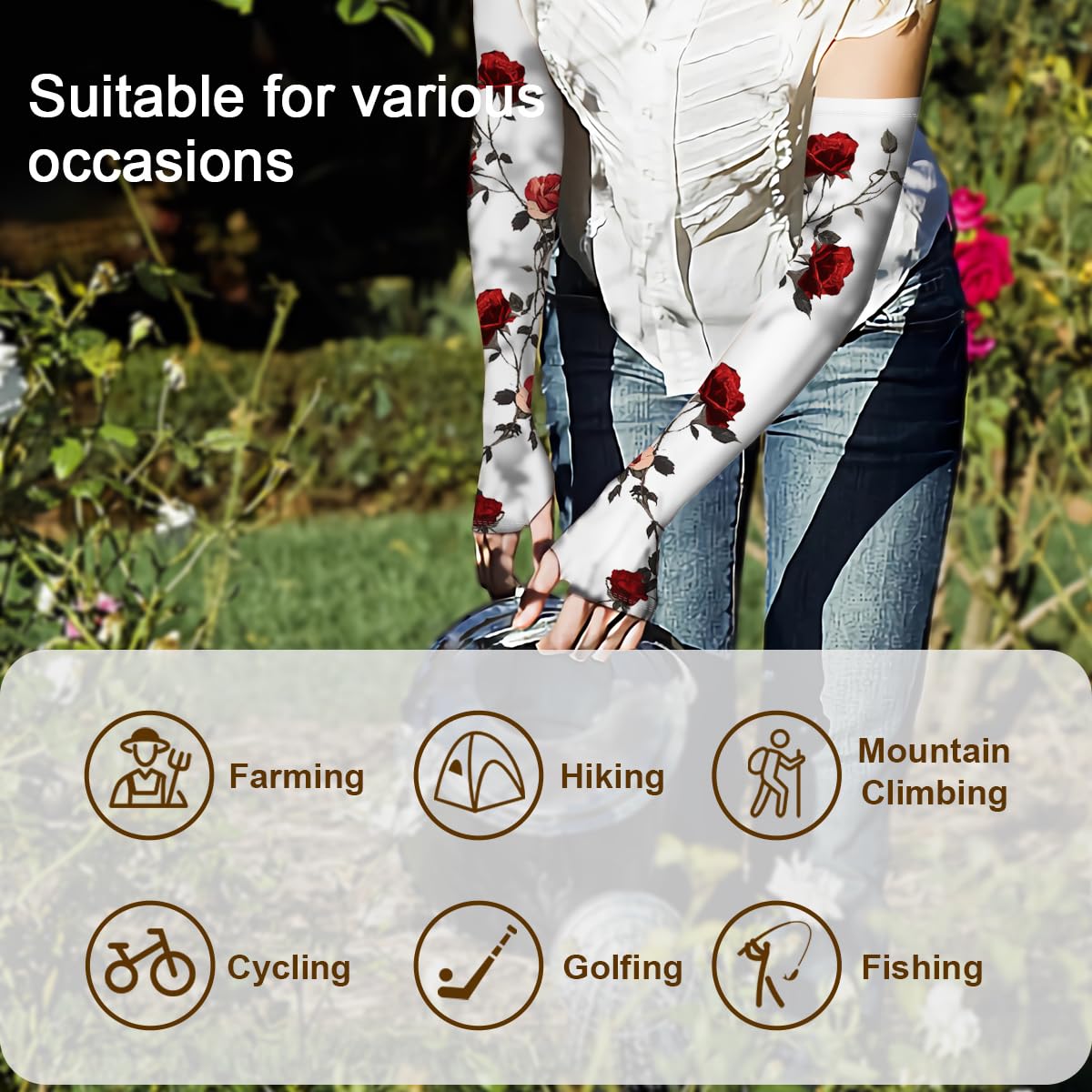 ShinHye UV Cooling Sleeves Gardening Sleeves UV Protection Anti-Scratch Sun Protection Arm Sleeves for Garden Outdoors WN420