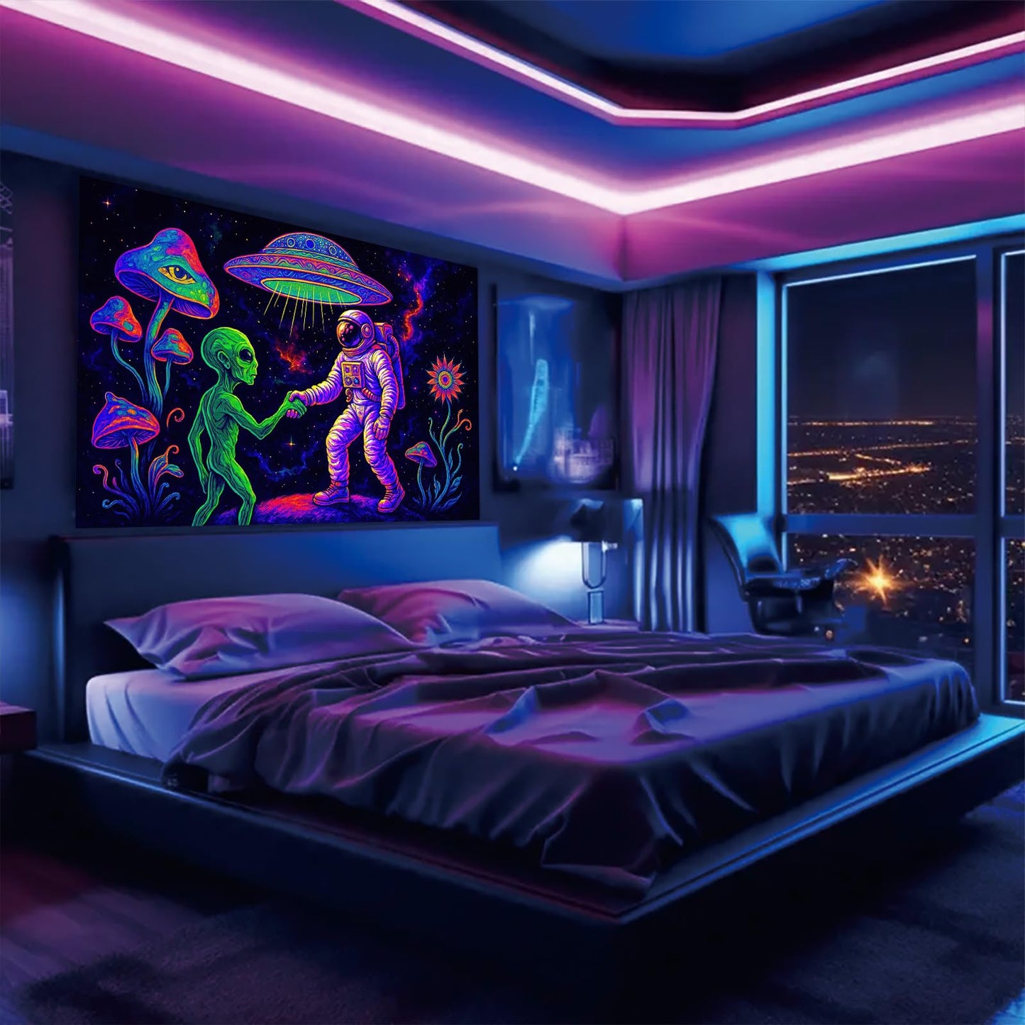 Starlit Patio Astronaut Blacklight Tapestry Trippy Forest Moon Vortex UV Reactive Galaxy Wall Hanging Psychedelic Space Poster Fluorescent Sci Fi Room Decor for Bedroom Dorm Gaming Lounge 78 x 59 Inch BST220