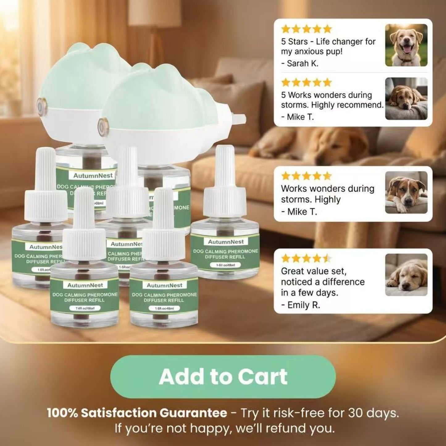 8-in-1 Dog Calming Pheromone Diffuser Kit – Pet Stress Support (2 Plug-Ins & 6x48ml Refills), Calming Diffuser for Dog During Thunderstorms, Travel, Separation, Fireworks & Vet Visits, 180-Day Supply WN420