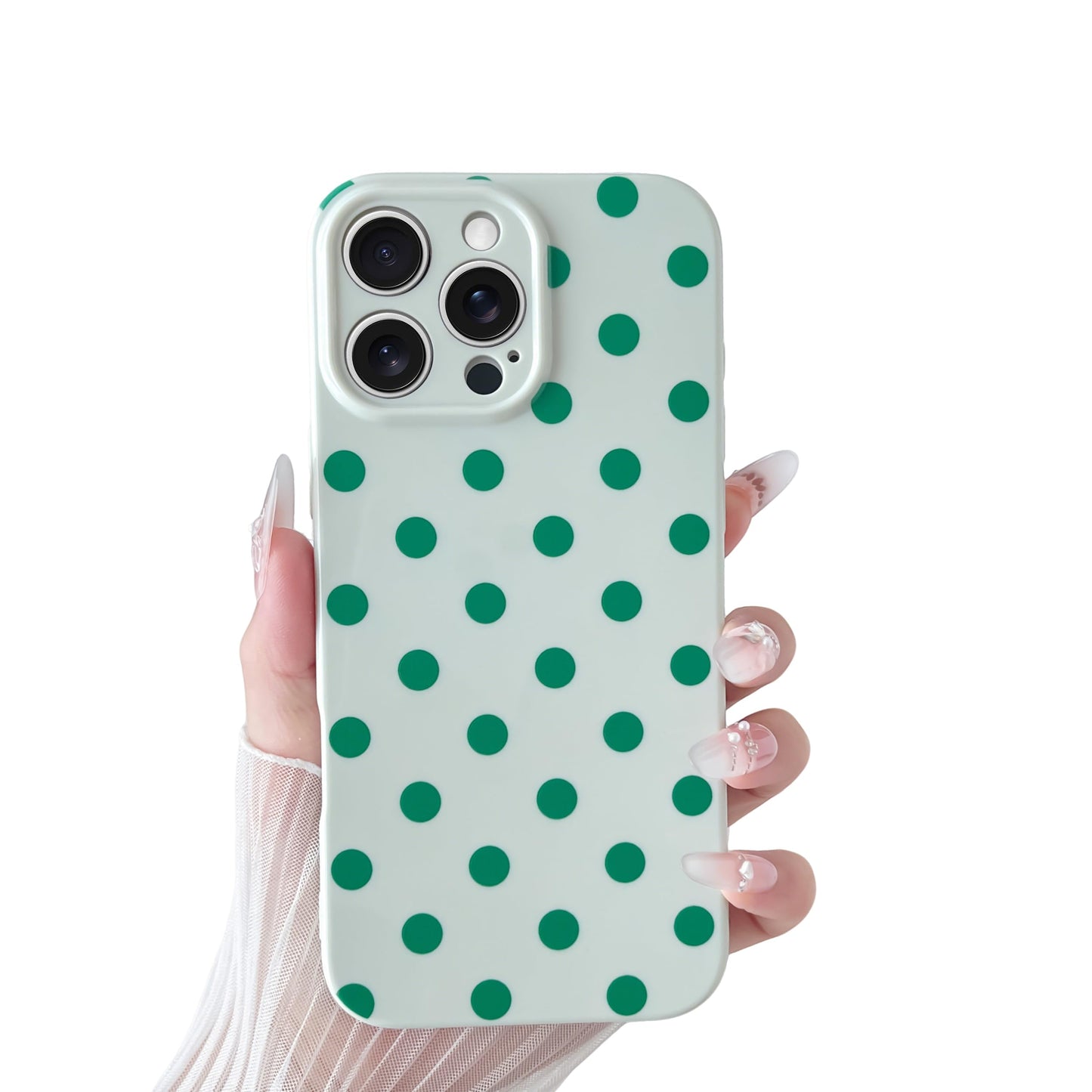 Skyseaco Compatible with iPhone 15 Case Cute Polka Dot Phone Case Soft Slim TPU Shockproof Phone Cover Full Camera Protection for Women Girls - Black WN420