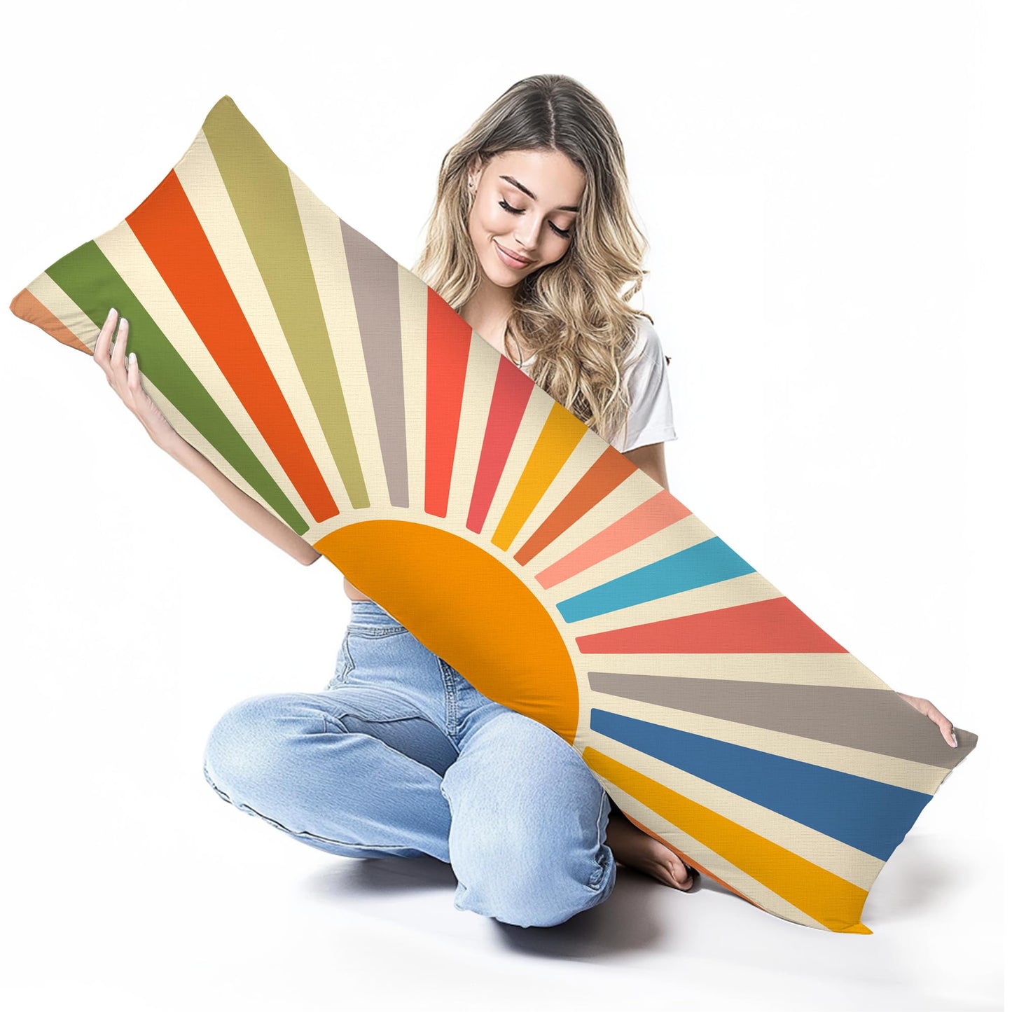 Boho Sun Sunshine 21x54 Body Pillow Cover Case, Modern Neutral Boho Horizontal Sun Sunset Sunrise Decorative Long Hug Pillow Cases for Bed Couch BST220
