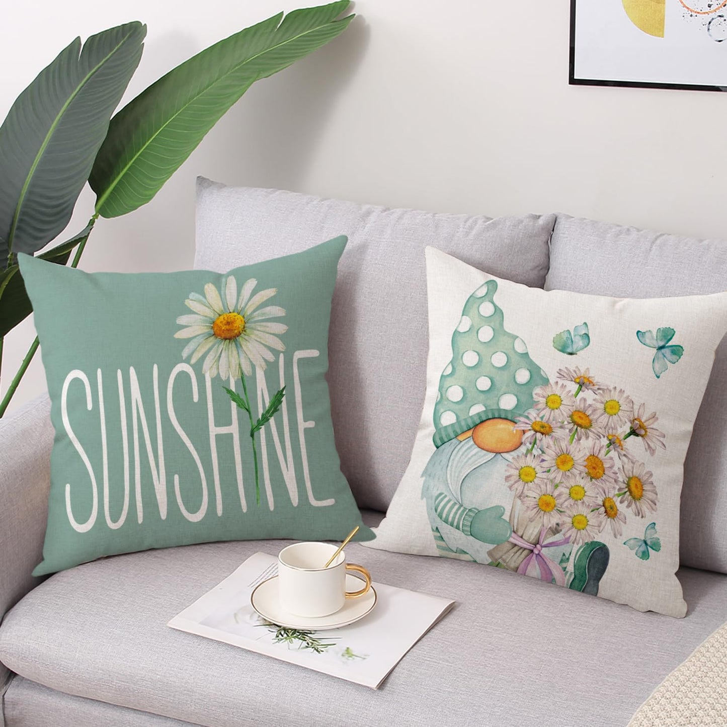 Spring Easter Pillow Covers 18x18 Set of 2 Rabbit Bunny Carrot Truck Spring Flowers Decorative Throw Pillow Covers for Home Office Sofa Bed Couch BST326L