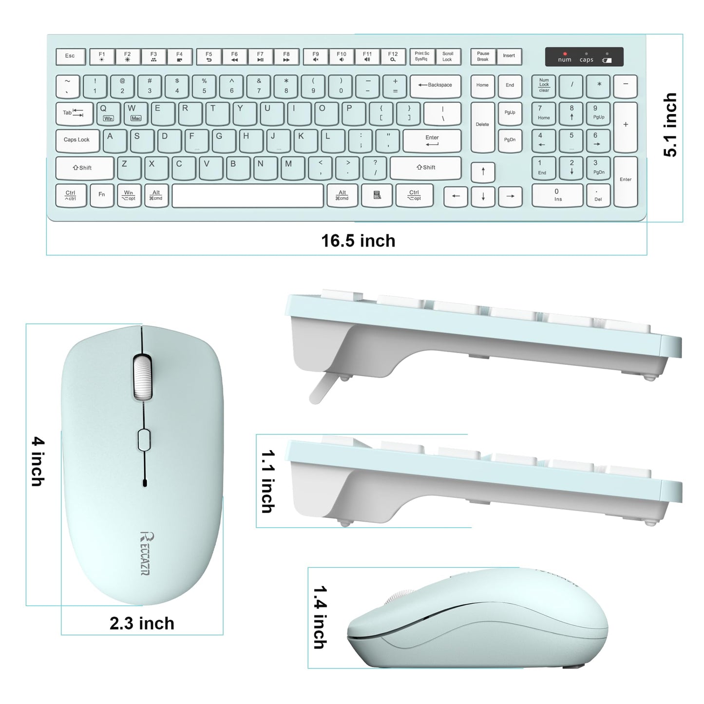 Wireless Keyboard and Mouse Combo, Full-Sized Wireless Keyboard and Adjustable DPI Mouse, 2.4GHz USB Receiver, Silent Keyboard and Mouse for PC, Windows, MAC, Desktop, Laptop (Avocado Green)