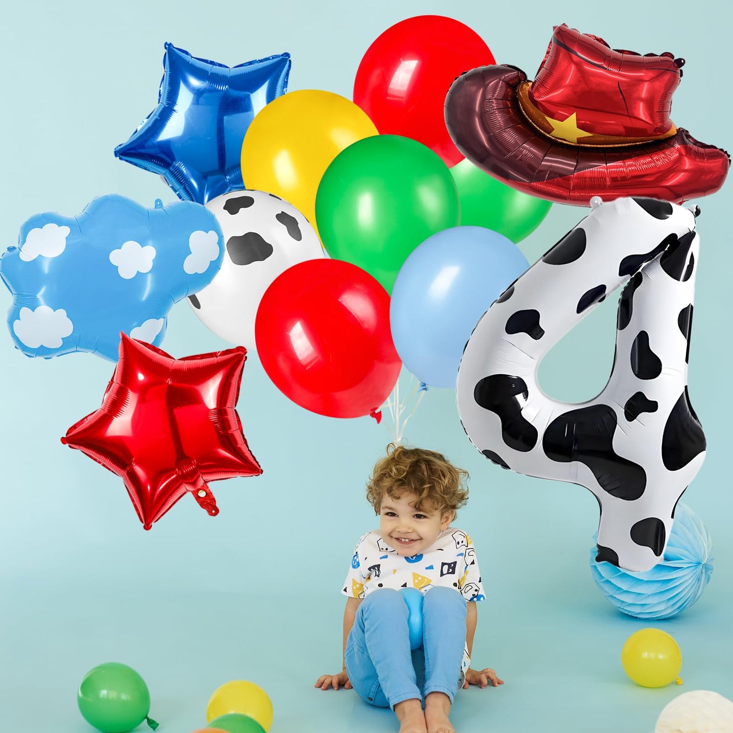 11-Pack Cowboy Theme Balloon Set, Farm Theme Decorations, Balloons with Hats and Clouds, Boys and Girls Birthday Party Supplies (1) BST202