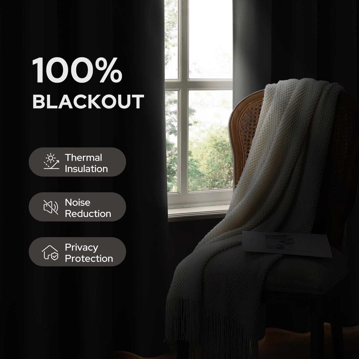 HOMEIDEAS 100% Ivory Cream Linen Blackout Curtains for Bedroom, 52 x 96 Inch Length 2 Panels Faux Linen Thermal Insulated Black Out Grommet Window Drapes for Living Room BST202