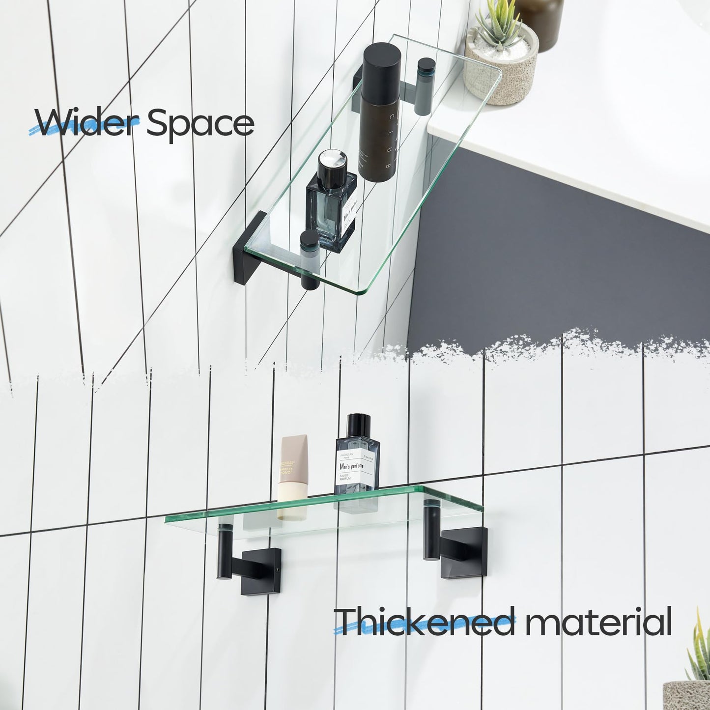 KOKOSIRI Wall Shelves Bathroom Hardware Glass Floating Shelf 12-Inch for Bedroom, Living Room, Kitchen, Hanging Rack Champagne Bronze B1105CPG-L12 BST202