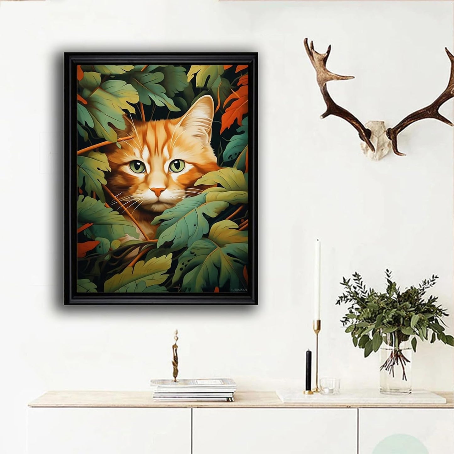 Christmas Gift Orange Cat and Leaves Diamond Art Painting Kits for Adults Beginners Round 5D Paint with Diamonds Gem Art Painting Kits DIY Crafts for New Year's Day Valentine's Day 12x16 inch BST220