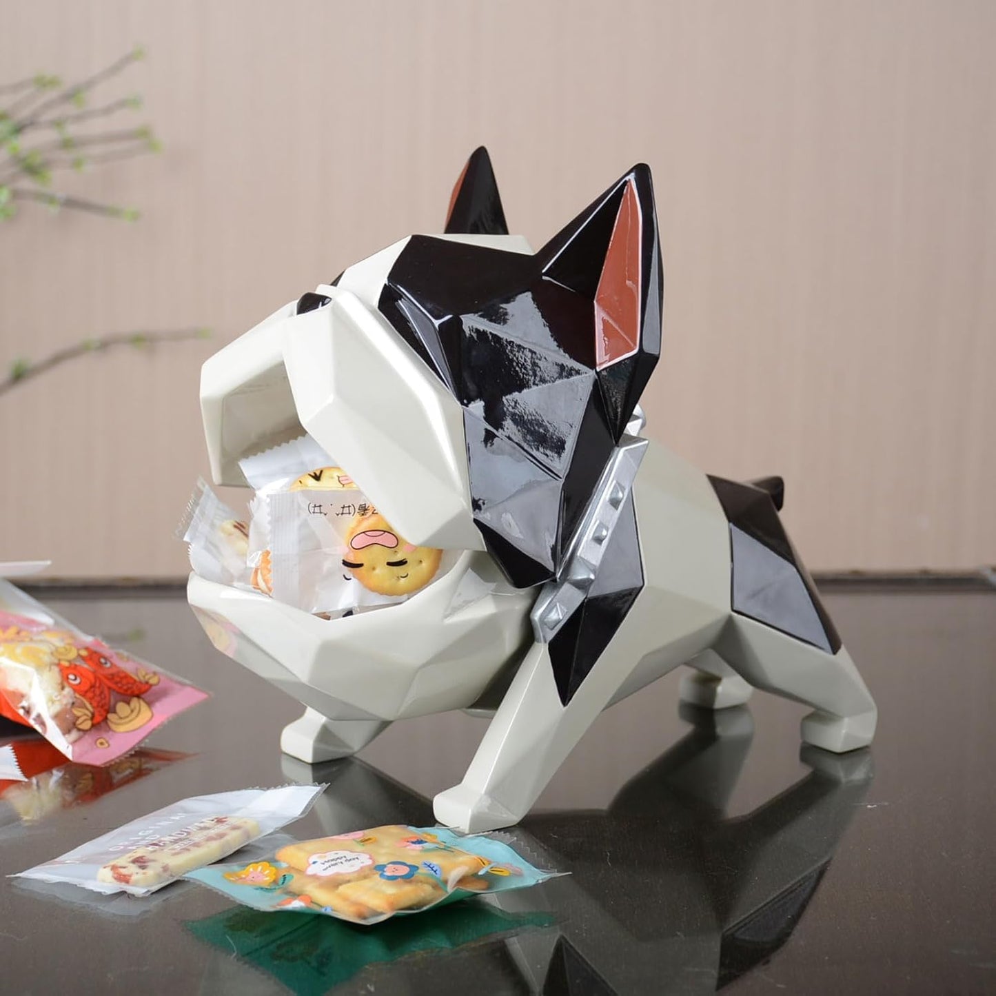 HAUCOZE Closable Candy Dish Key Bowl Storage Bulldog Statue Modern Home Decor Table Centerpiece Gift for Living Room 9.4 Inch BST220