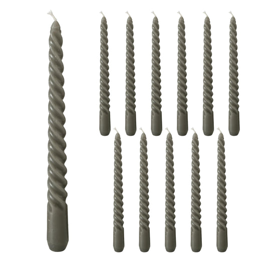 12 Piece Pale Green Twist Taper Candles, 2 Boxed Sets of 6, 4 Hours Burn Time, Paraffin Wax, 7.75 Inches BST220