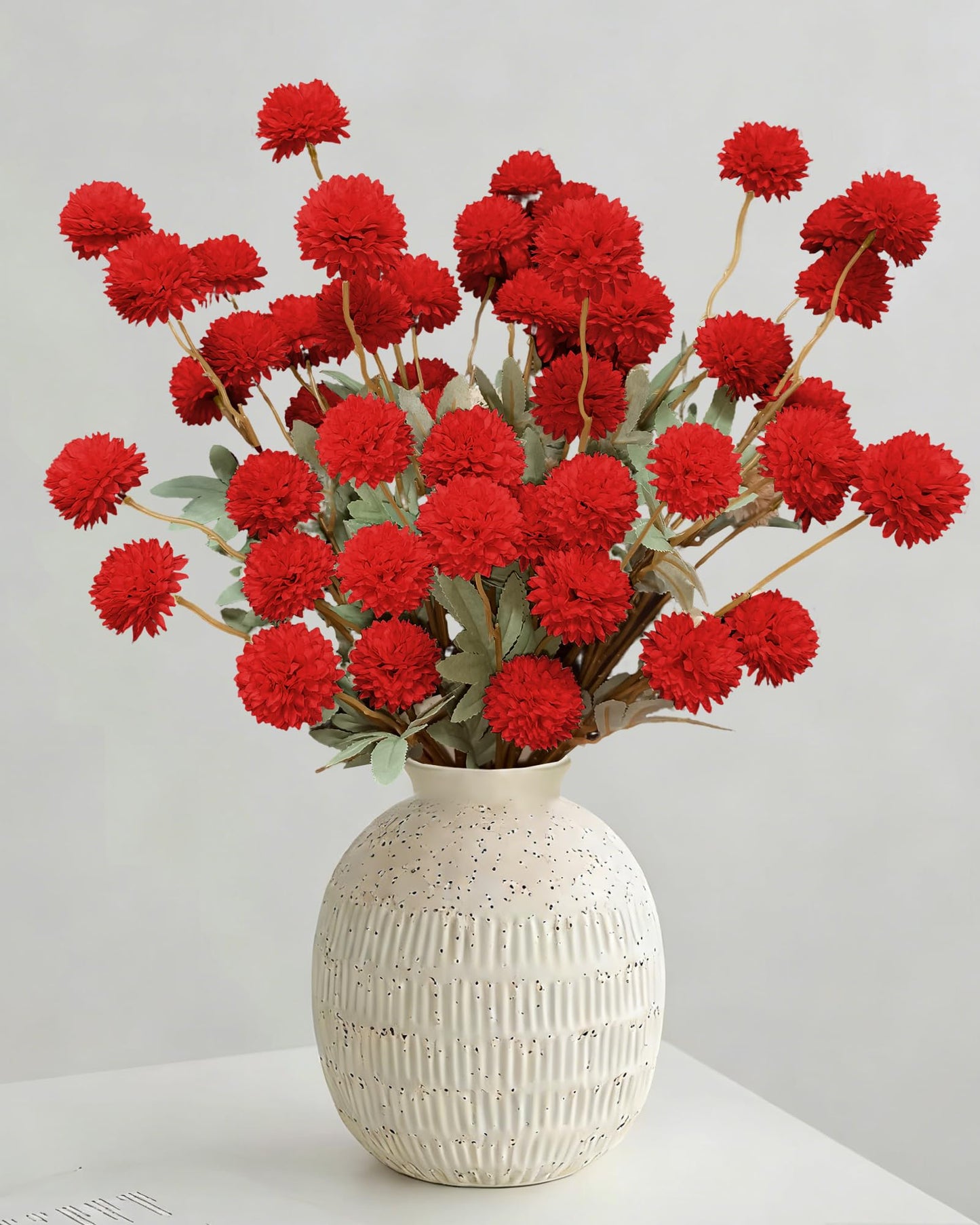 Beige Faux Silk Mums Artificial Flowers, 8Pcs Fall Fake Kiku Small Mini Chrysanthemum Pom Pom Stems for DIY Bouquets Centerpieces Vase Autumn Home Decorations Floral Arrangement BST202