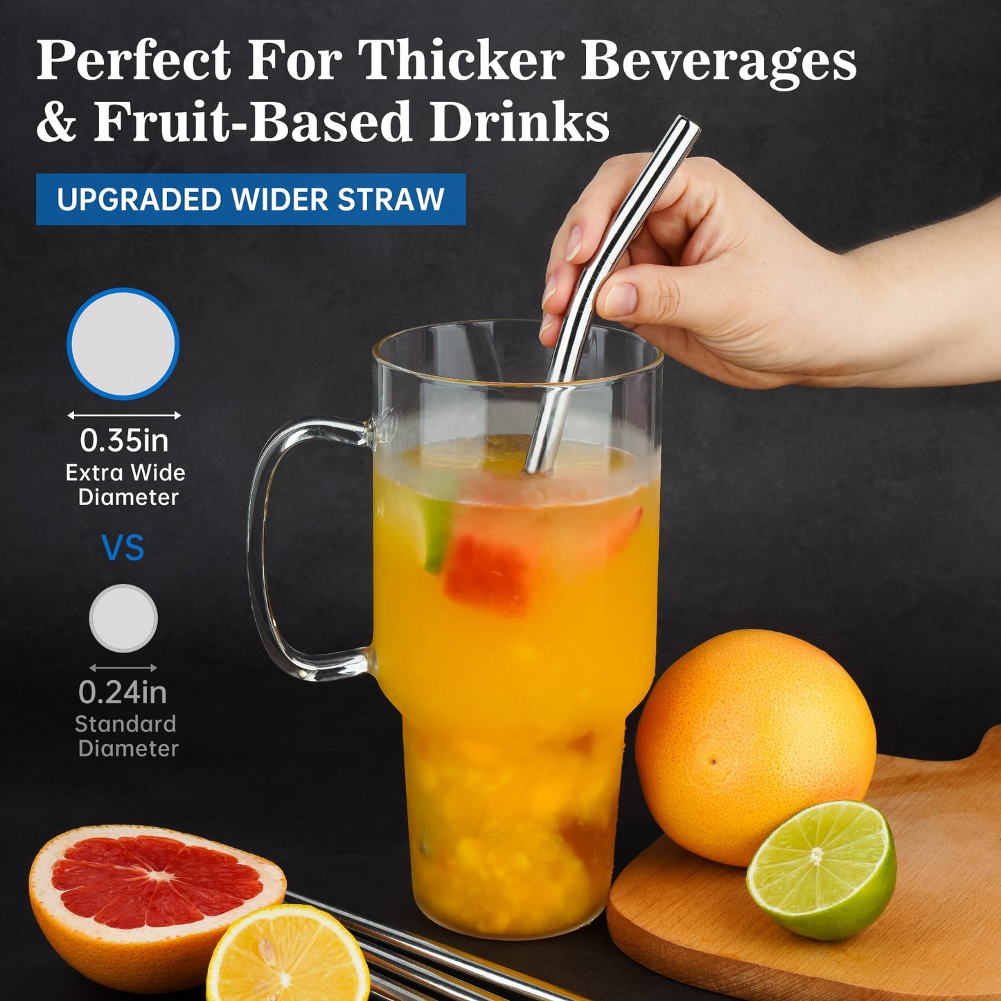 Tomorotec 14PCS Stainless Steel Straws Fit for 30oz Stanley Tumblers | 11" Reusable Drinking Straws with Brush, 7 Bent & 7 Straight for Smoothies, Milkshakes, Coffee, Dishwasher Safe (Metallic) BST326L