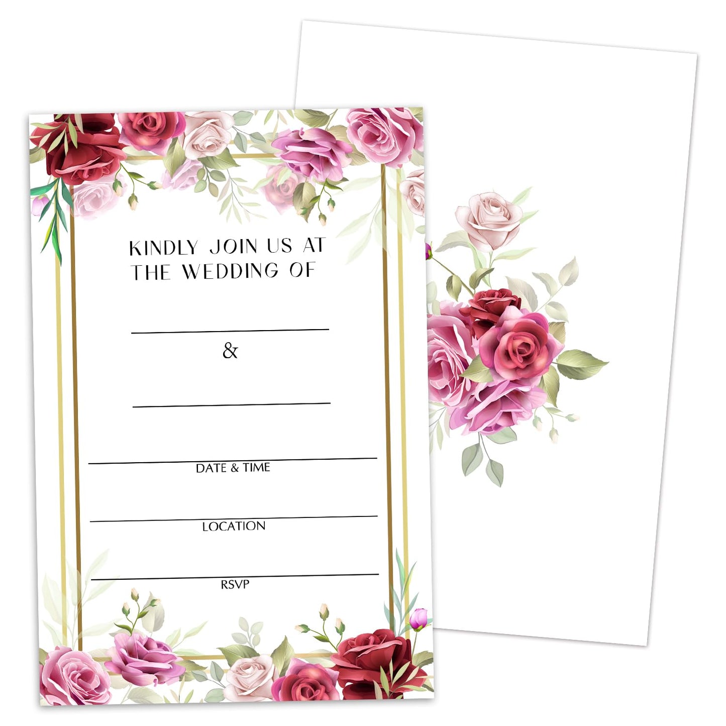 50 Years Anniversary Bridal Shower Invitations Cards, Set of 25 Gold Foil Floral Fill in Style 50th Year Wedding Invites Cards with Envelopes for Couples Marriage Party Supplies-T05 WN420