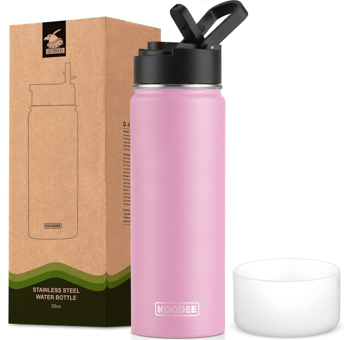 koodee Water Bottle-12 oz Stainless Steel Double Wall Vacuum Insulated Water Bottle for School-Wide Mouth Flask with Straw Lid (Teal) BST220
