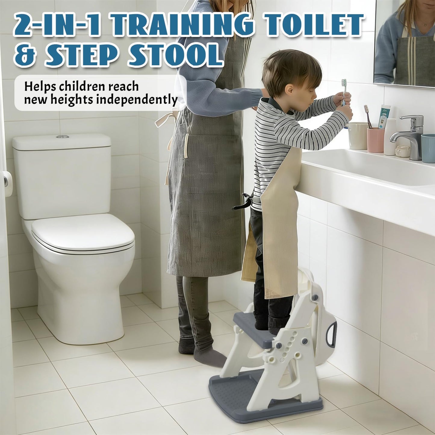 Potty Training Toilet Seat, Stable Potty Training Seat with Step Stool, 2 in 1 Toddler Toilet Seat with Steps for Kids Boys Girls, Toddler Potty Seat with Ladder, Splash Guard, Anti-Slip Pads (Gray)