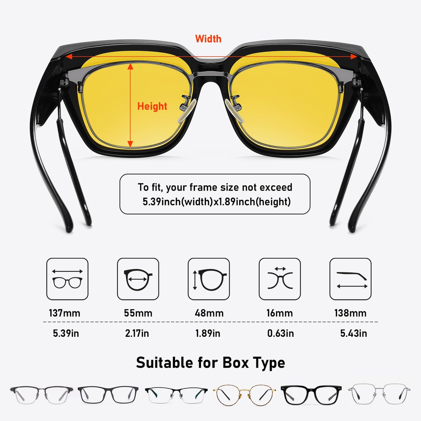 HAOLOTA Night Vision Driving Glasses Fit Over Glasses for Women Men, Anti Glare Polarized Nighttime Yellow Lens WN420