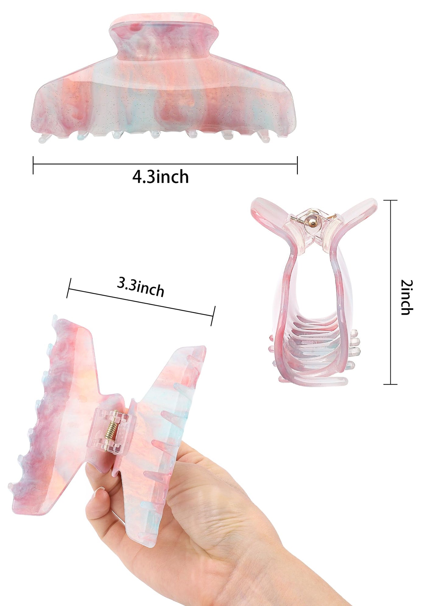 2 Pack Large Acrylic Hair Claw Clips for Women - 4.3 Inch Strong Hold Nonslip Hair Clips Big Claw Barrettes for Thick Thin Hair, Cute Durable Jaw Clips for Women Girls WN420