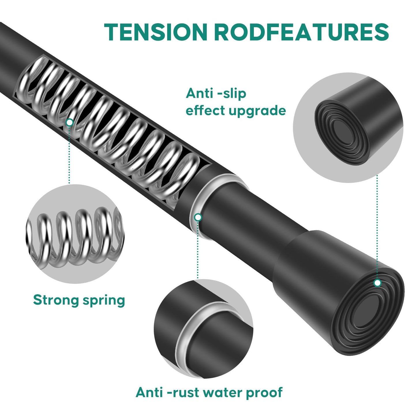 Silver Grey Adjustable Shower Curtain Rod 28-52 Inches 1pc, 7/8" Diameter Anti-slip Heavy Duty Tension Spring Curtain Rod No Drill for Windows Bathroom Kitchen Closet Doorway 22TD28-52SL BST202