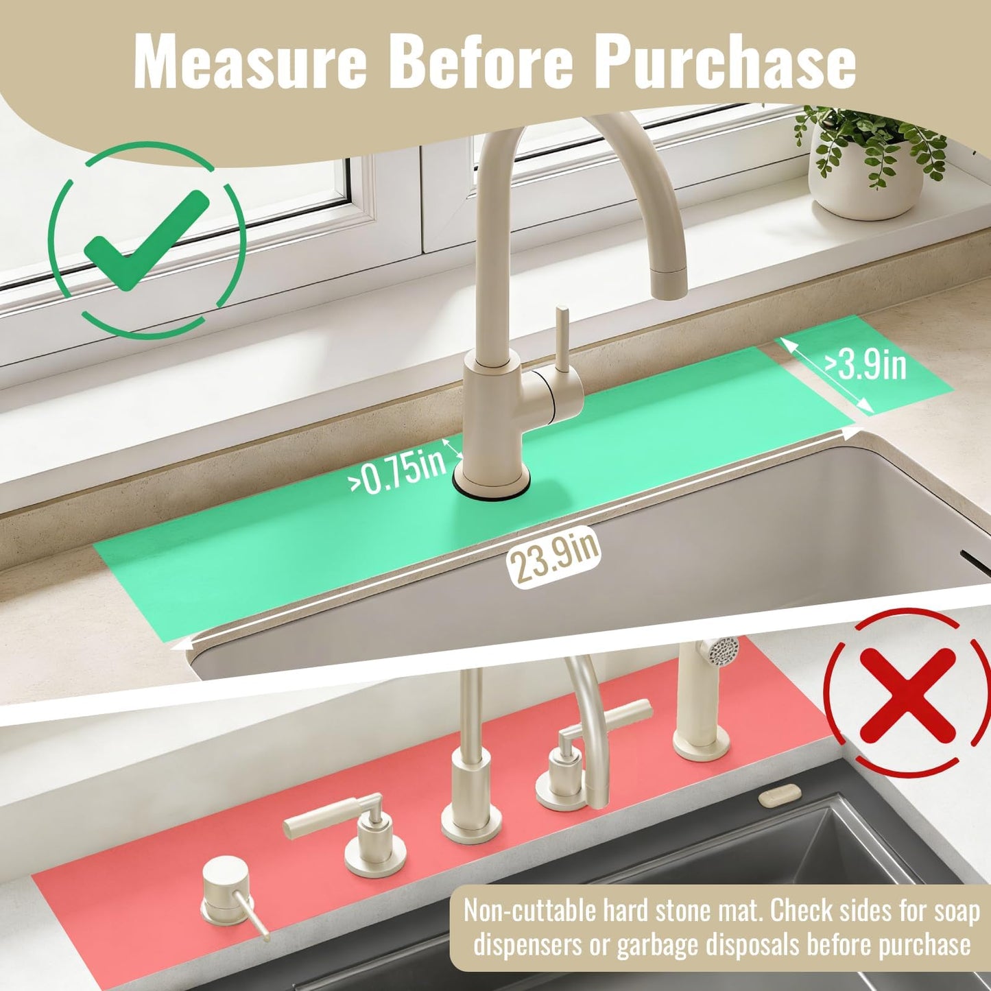 Hopegiver Stone Faucet Mat for Kitchen Sink - Fast Drying Diatomite Sink Protector Prevent Moisture, Super Water Absorbing Stone Tray for Kitchen & Bathroom Counter (White, 15.7"x3.9") BST326H