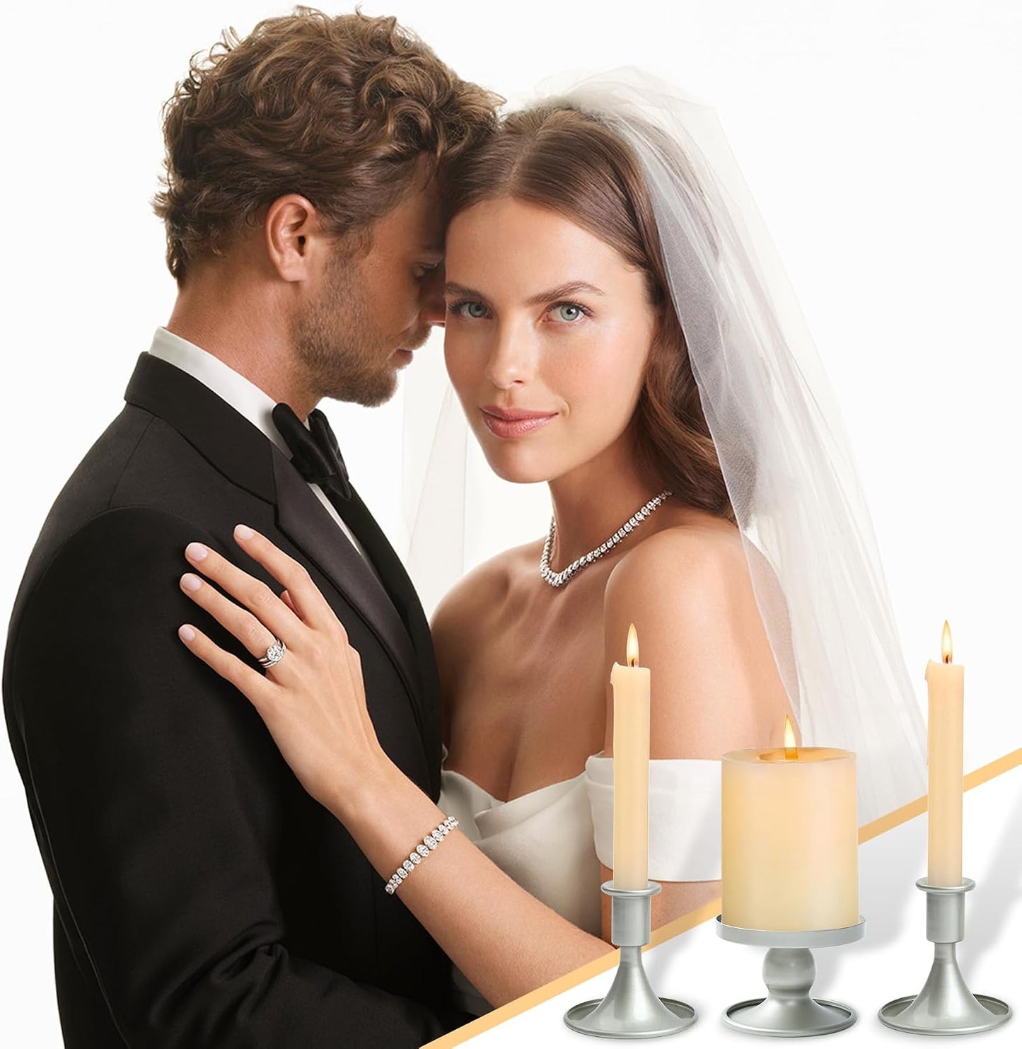 Unity Candle Holder - Unity Candle Holders for Weddings, Metal Unity Candlestick Holder Set of 3, Decorative Unity Candle Stand for Wedding Ceremony Table Centerpiece Decoration Gift (Silver) BST202