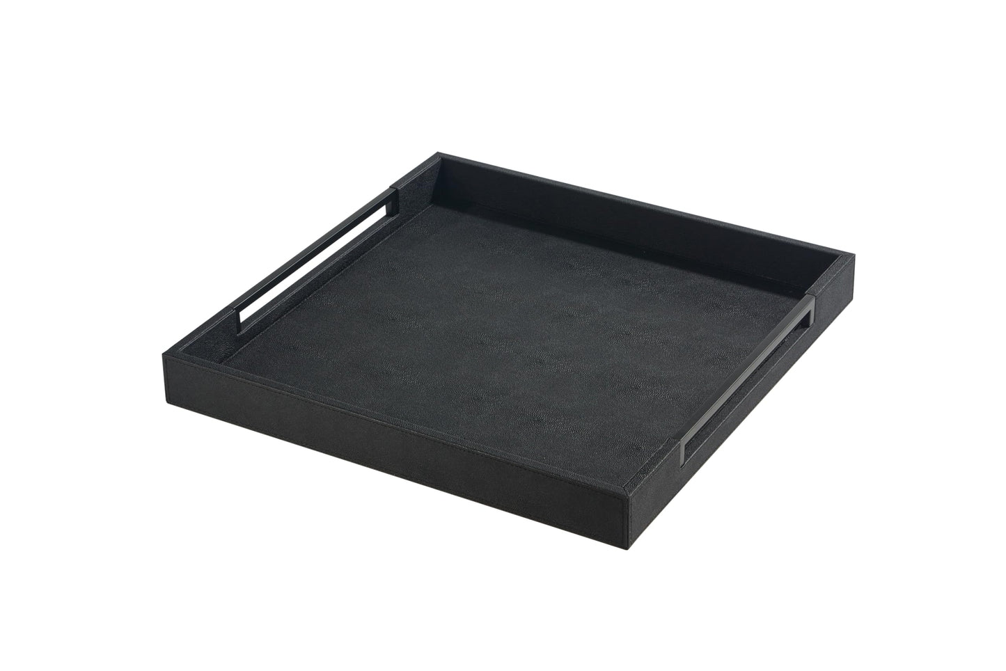 Sagala 16"x16" Ivory Shagreen Leather Serving Tray with Handles for Ottoman Coffee Table, Stylish Decorative Tray for Living Room Modern Home Decor (Ivory-Black, Square 16") BST220