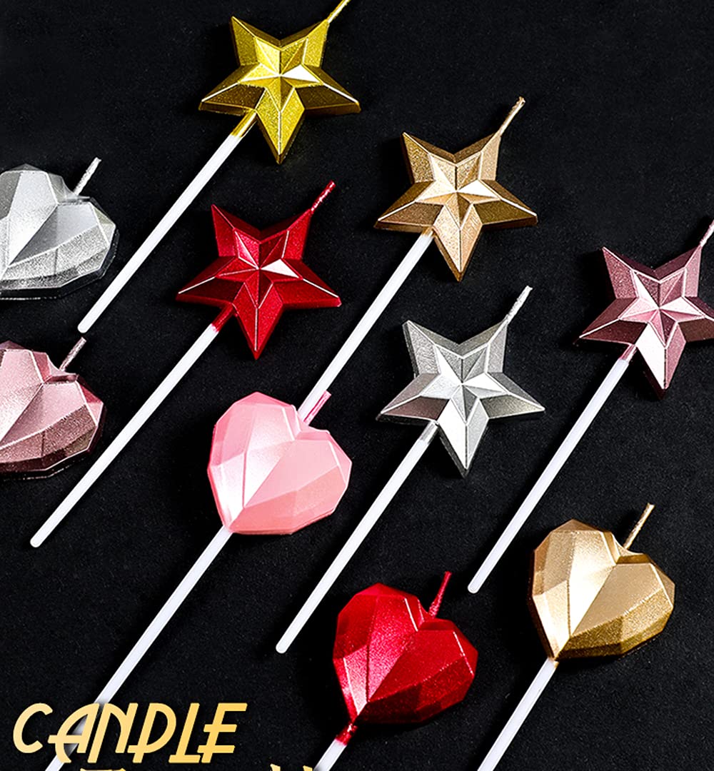 Star Shaped Birthday Candle,Metallic Multicolor 3D Design Cake Candles,Creative Fun Long Thin Wedding Birthday Candles Set,Party Supplies,Cake Decoration (Silver) BST326L