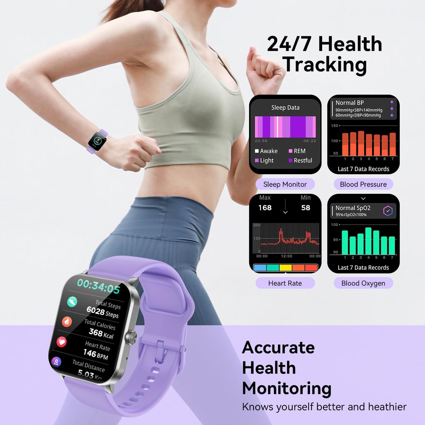 Smart Watch Your Fitness Tracker 1.85" Purple 89