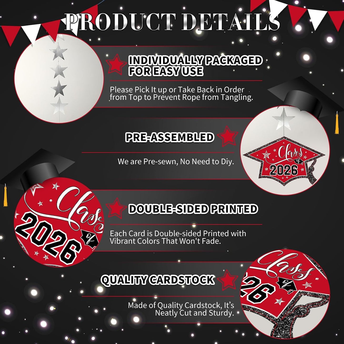 Yisong 14 Pcs Graduation Garland Class of 2026 Graduate Decoration Diploma Hat Star Congrats Garland Banner Congrats Grad Streamers Backdrop for Graduation Party Supplies College Grad Decor(Red) BST202