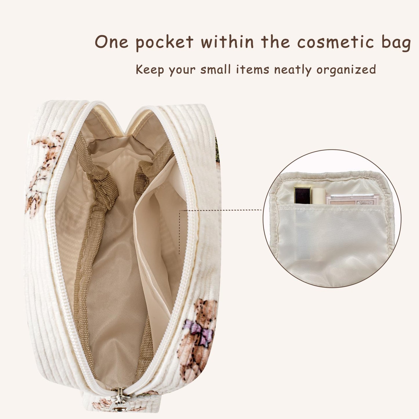 uekeboag Cute Small Corduroy Zipper Makeup Bag, Mini Coquette Aesthetic Pouch with Bear Pattern for for Purse,Key Pocket Lipstick Bag Card Holder Data Cable Organizer (12Hot Pink) BST220
