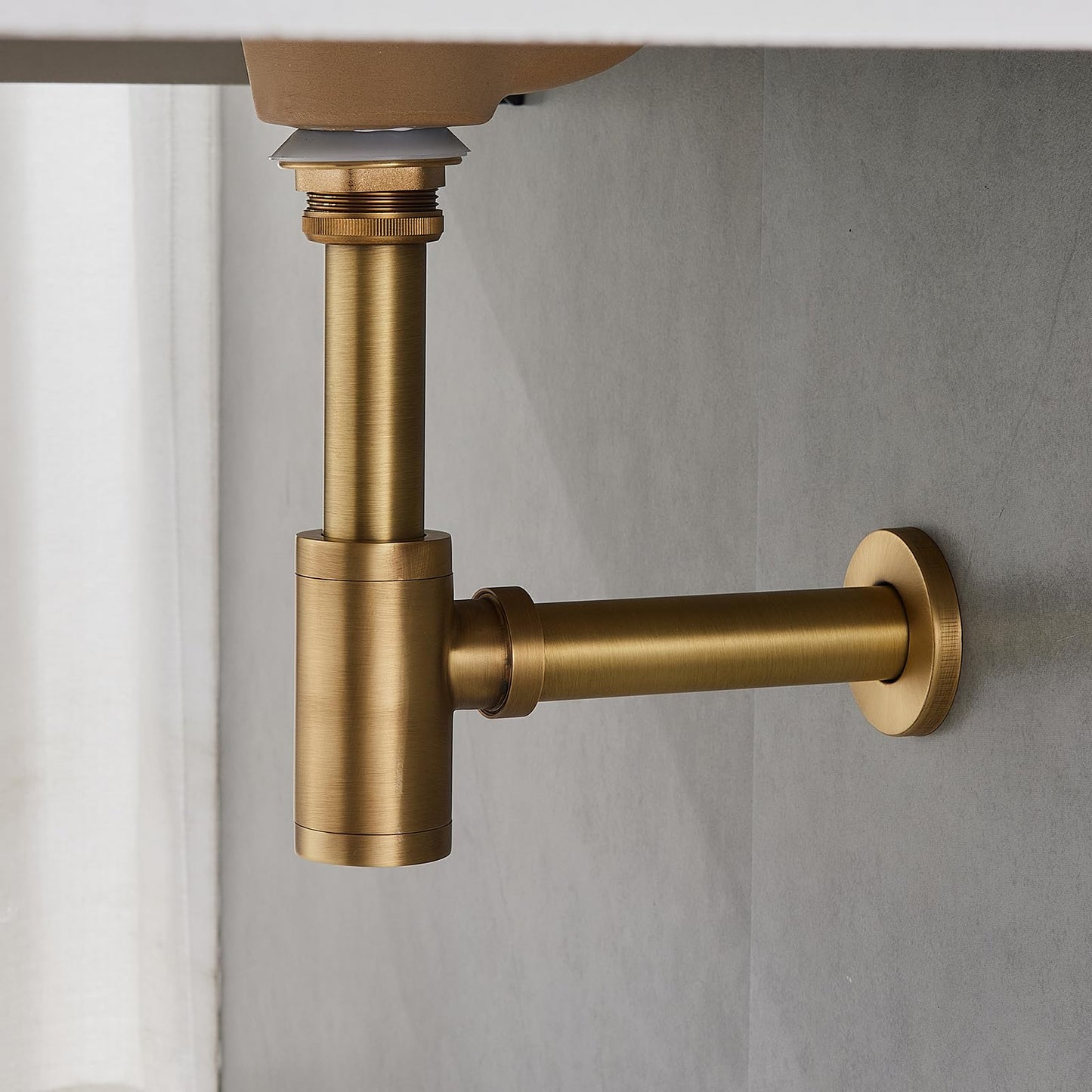Solid Brass Adjustable 1-1/4 Bottle Trap with Overflow Drain Stopper Set, Bathroom Sink P-Trap Complete Set Sink Drain Kit Tube, Antique BST220