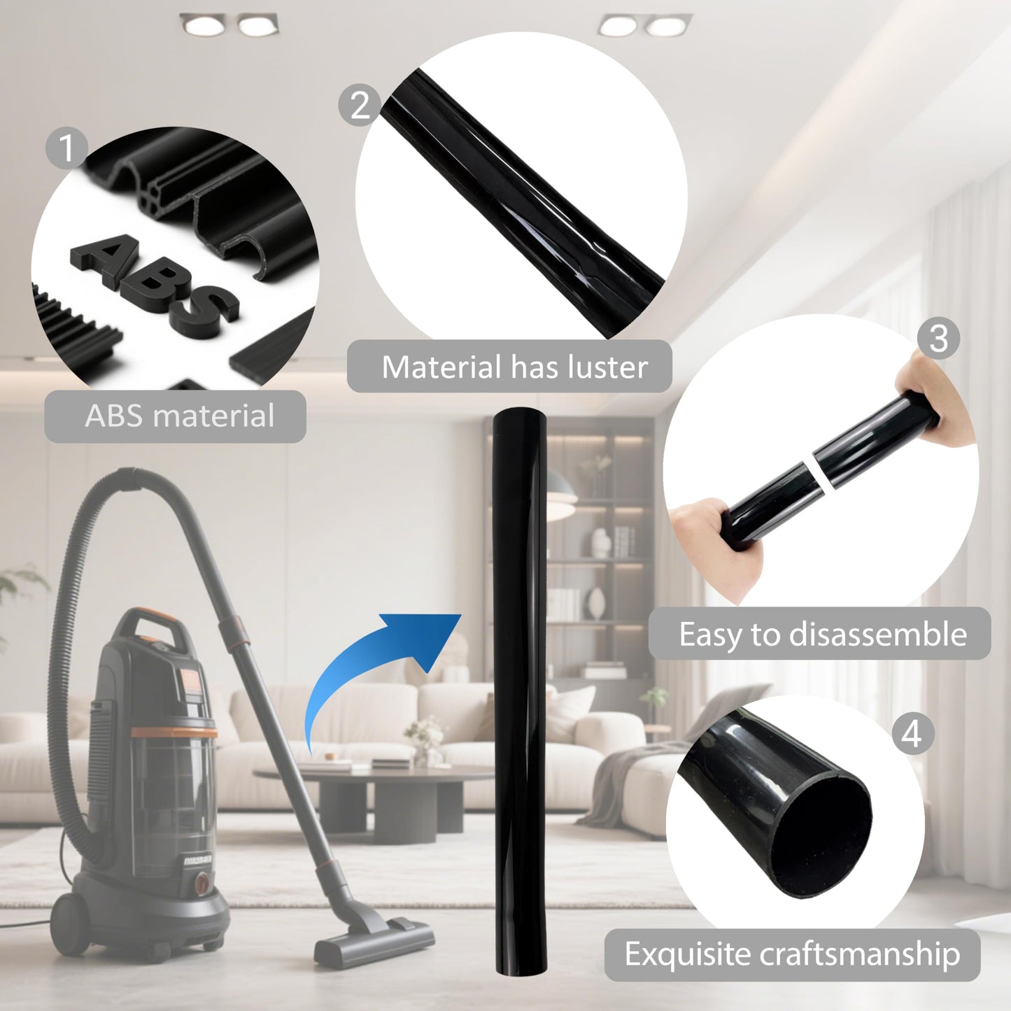 Vacuum Extension Tubes 2Pack, 1.25 Inch Diameter, 14.76" and 17.71" Length - Black | Compatible with 1-1/4 Inch Hose Wet/Dry Vacuum Cleaners | Versatile Tool (Black, 1 P14.76" +1 P 17.71 ") BST202