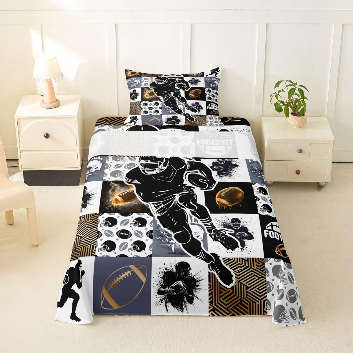 Erosebridal Gridiron Sheet Set Sports Ball Game Sheets Twin for Boys Girls Rugby Competition Game Bed Sheets Set, Football Themed Bedding Set with 1 Pillowcase BST326H