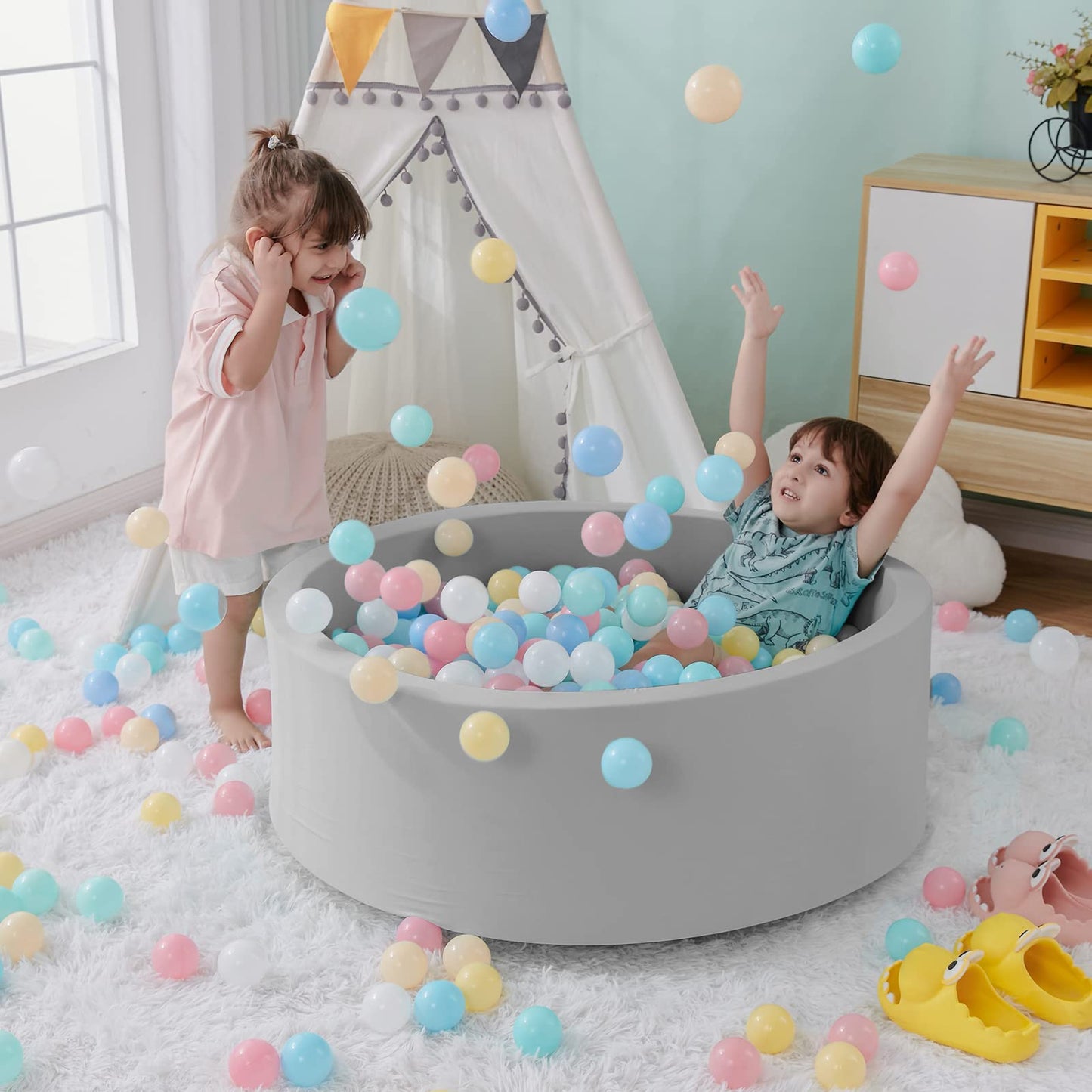 SHJADE Foam Ball Pit, 35.4"x 11.8" Ball Pits for Toddlers-Pink | Soft Memory Sponge Round Playpen Ball Pool for Kids, Ideal Gift for Babies, Indoor and Outdoor Game, Balls not Included DD1210