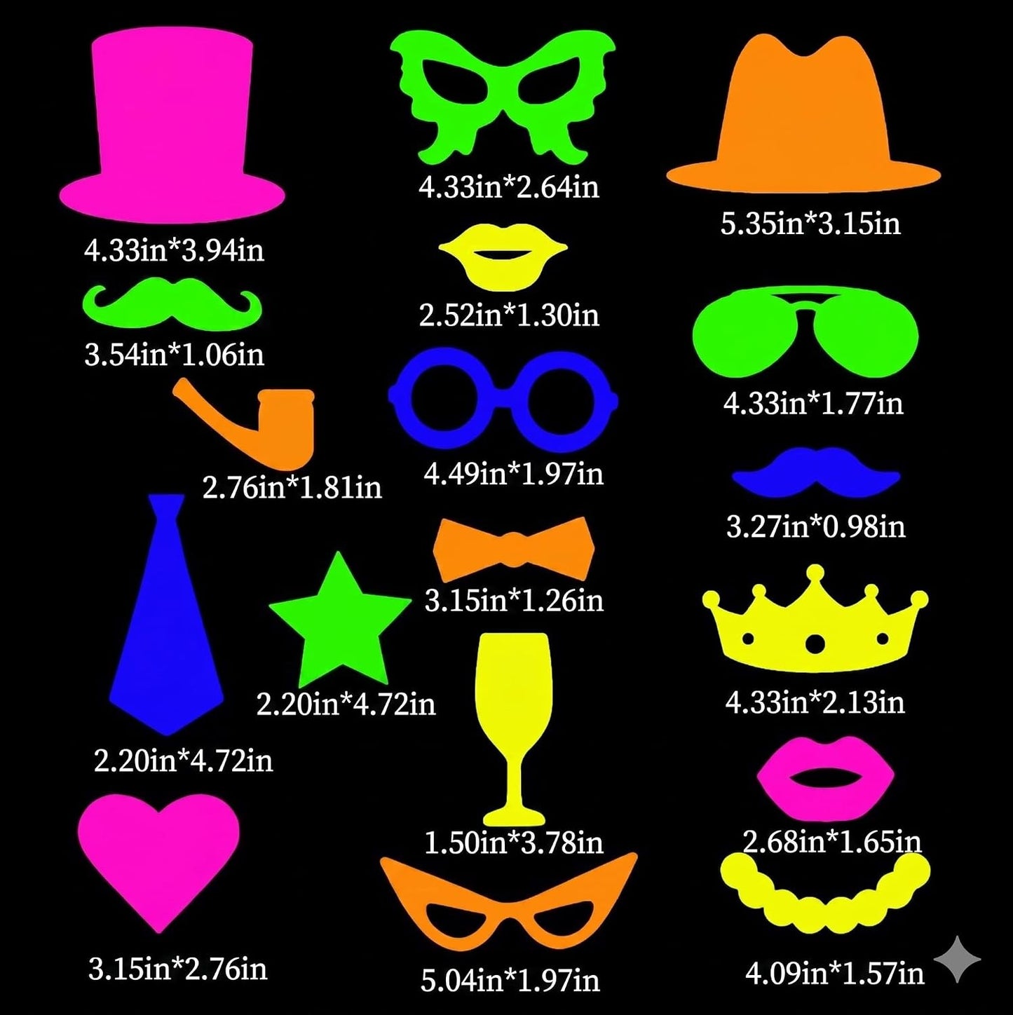 18 Pcs Neon Photo Booth Props for Kids, UV Black Light Fluorescent Selfie Posing Supplies, Let's Glow Crazy Party Decorations for Boys Girls Birthday, Sleepover, Teen Glow in the Dark Party Favors BST326L