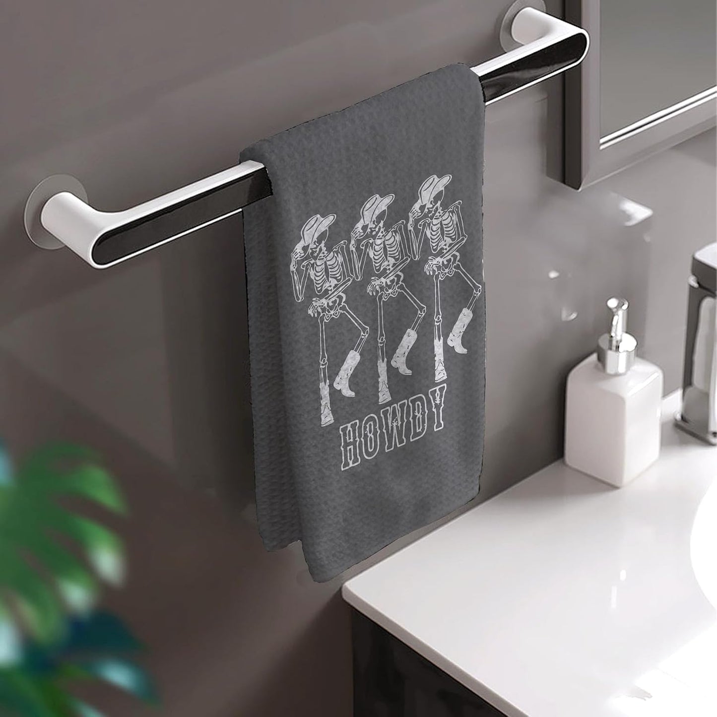 HIWX Preppy Skeleton Halloween Decorative Kitchen Dish Towels, Hand Towels - Gray (1624) BST326L