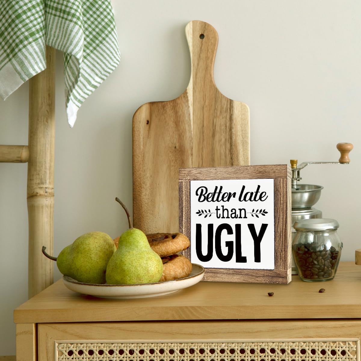 Just A Spoonful of Sugar Sign, Coffee Decor Sign, Rustic Kitchen Box Signs, Coffee Station Decor, Modern Farmhouse Home Decors for Kitchen Bar, Cafe Decors, Freestanding Wooden Plaque BST326L