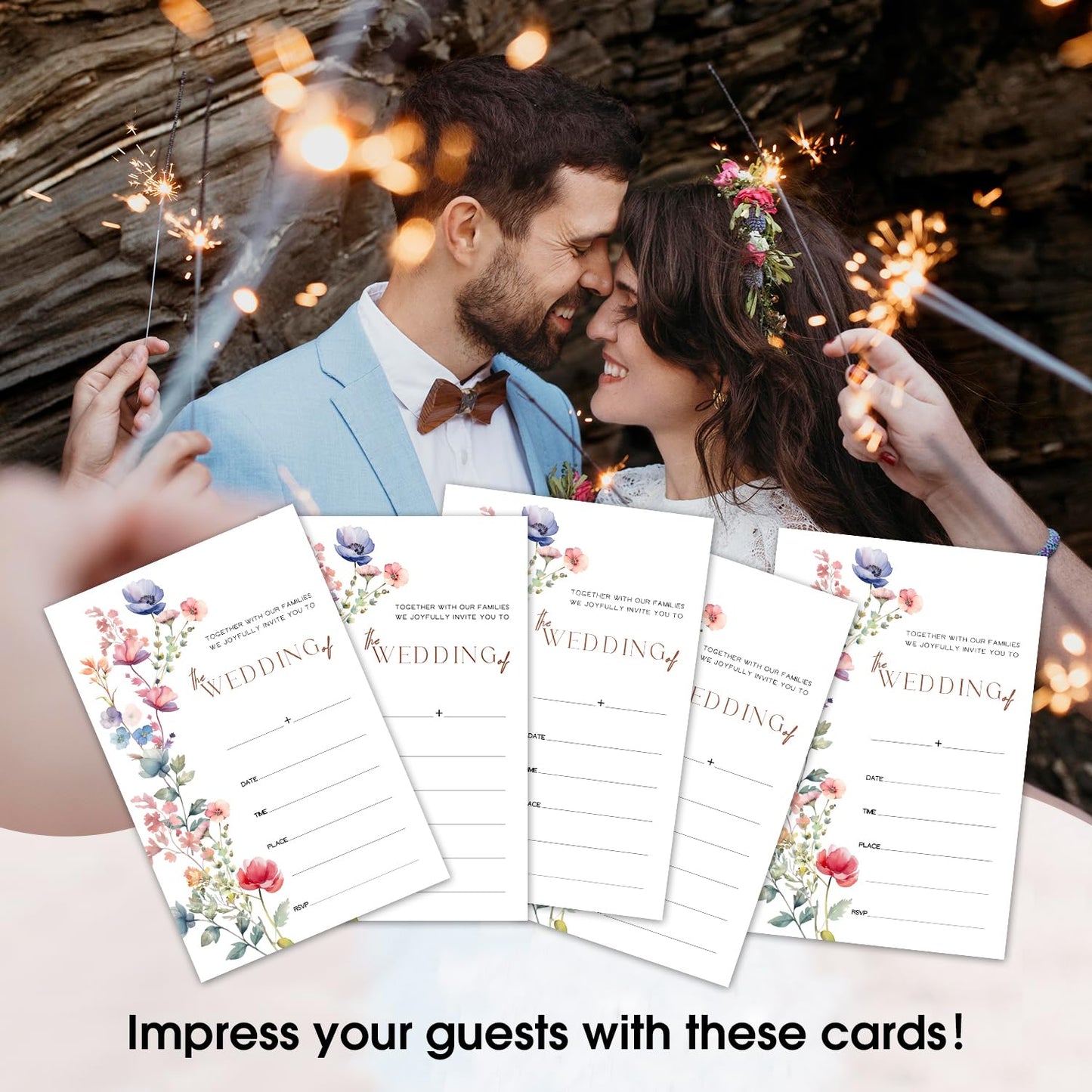 50 Years Anniversary Bridal Shower Invitations Cards, Set of 25 Gold Foil Floral Fill in Style 50th Year Wedding Invites Cards with Envelopes for Couples Marriage Party Supplies-T05 WN420