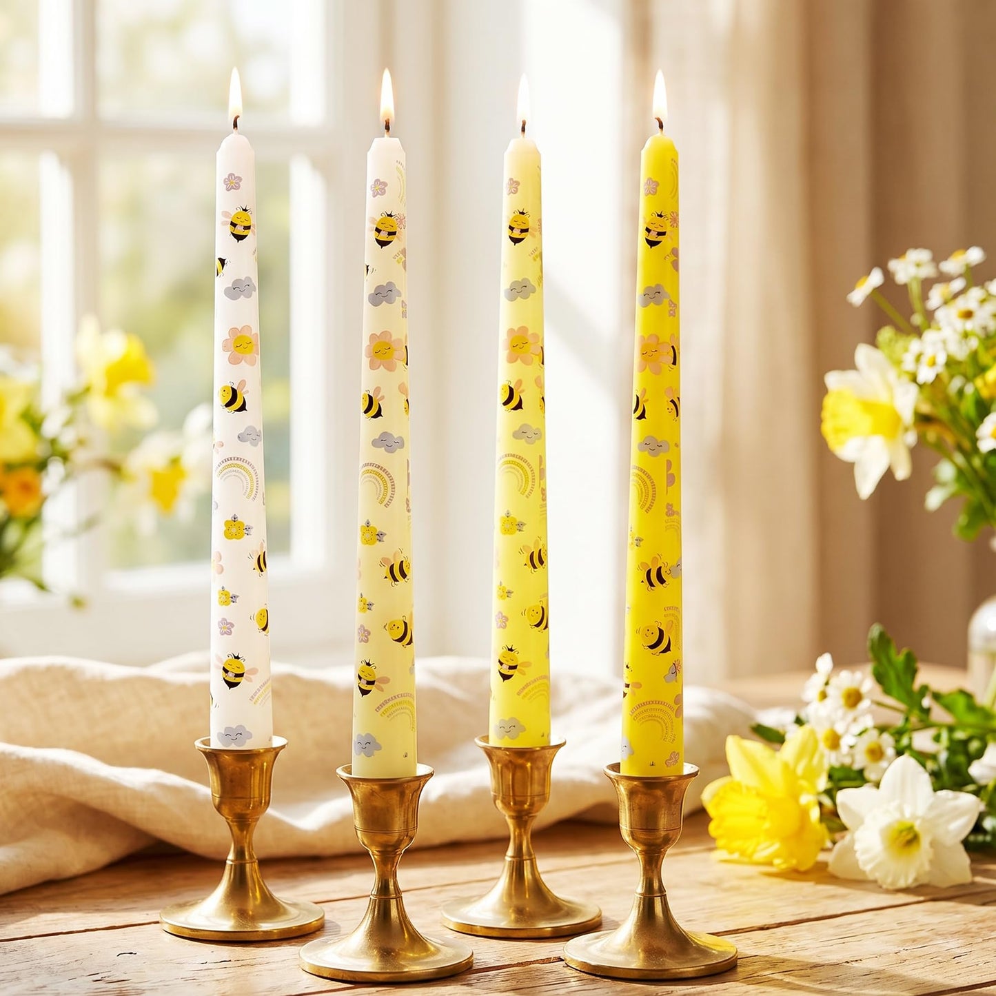10 Inch Decorative Taper Candles, 4 Pack Birthday Balloon Print Candlesticks, Unscented Dripless Candles with Long Burn Time for Party, Holiday Table & Home Decor BST326H