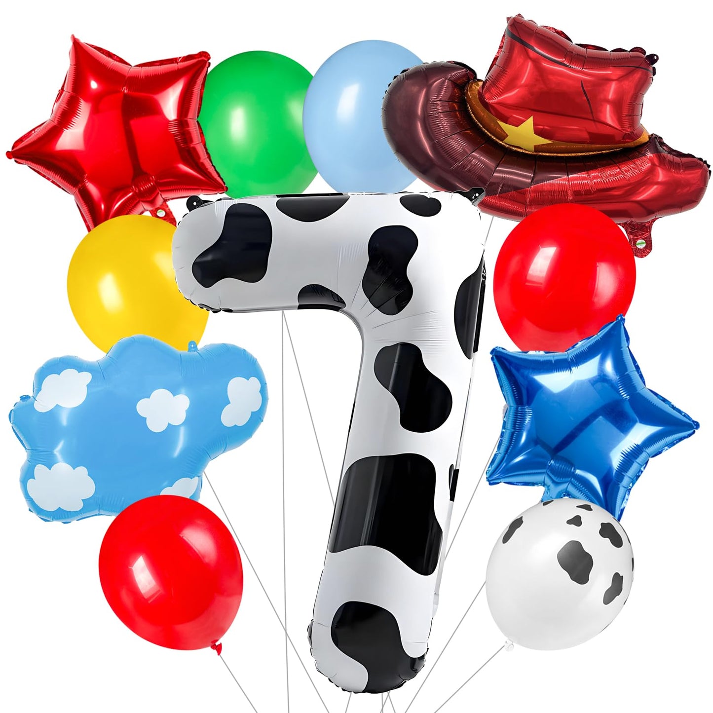 11-Pack Cowboy Theme Balloon Set, Farm Theme Decorations, Balloons with Hats and Clouds, Boys and Girls Birthday Party Supplies (1) BST202