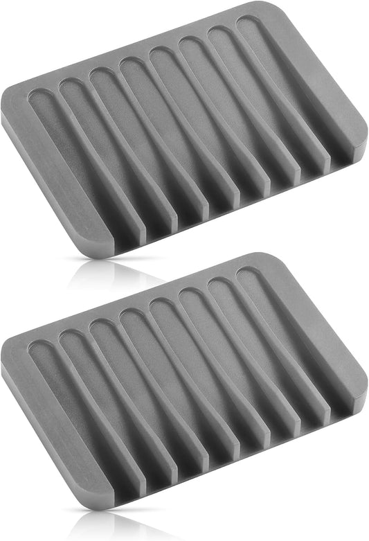 Self Draining Soap Dish for Shower, Silicone Soap Dish for Kitchen Sink, Bathroom Sink (2, Light Gray, S(3.1"×4.5")) BST220