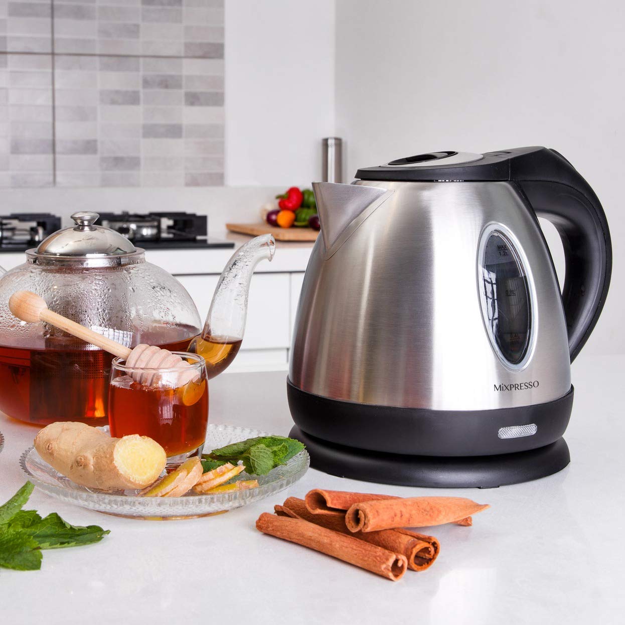Mixpresso Electric Kettle Temperature Control, Hot Water Kettle Electric, Cordless 1 Liter Capacity, Keep Warm & LED Indicator, Auto-Shutoff, Boil-Dry Protection, Stainless Steel Electric Kettle BST220
